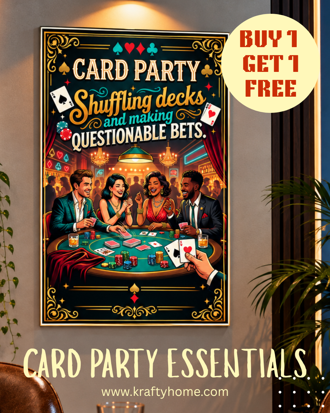 Poker & Card Night Canvas Print with Frame - Buy 1 Get 1 Free