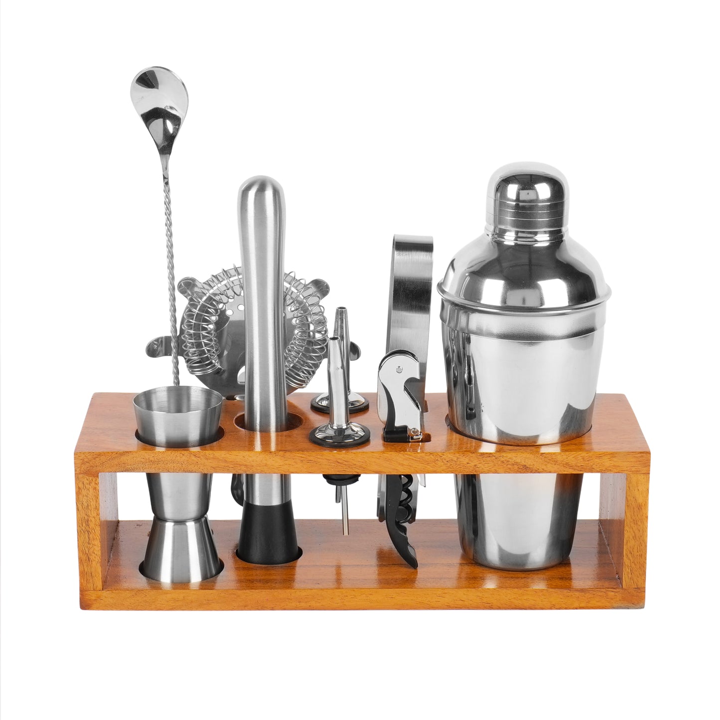 Kraftyhome Signature Bar Tools Set: Luxury Edition with Elegant Wooden Stand - D