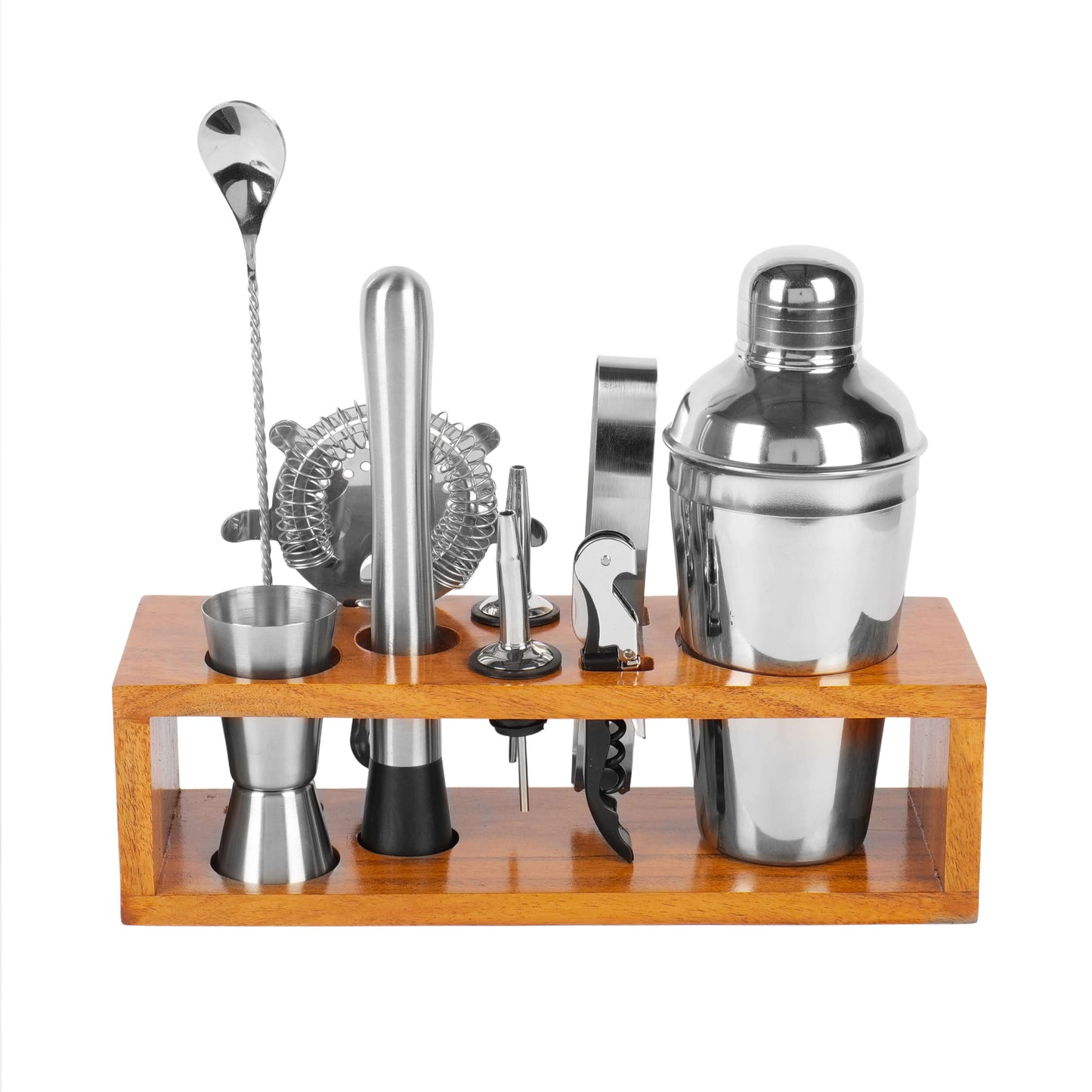 Bar Tools Set: Luxury Edition with Elegant Wooden Stand - D