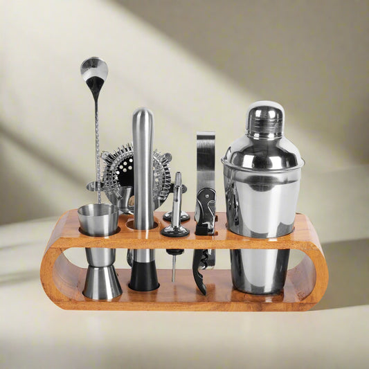 Kraftyhome Signature Bar Tools Set: Luxury Edition with Elegant Wooden Stand - C