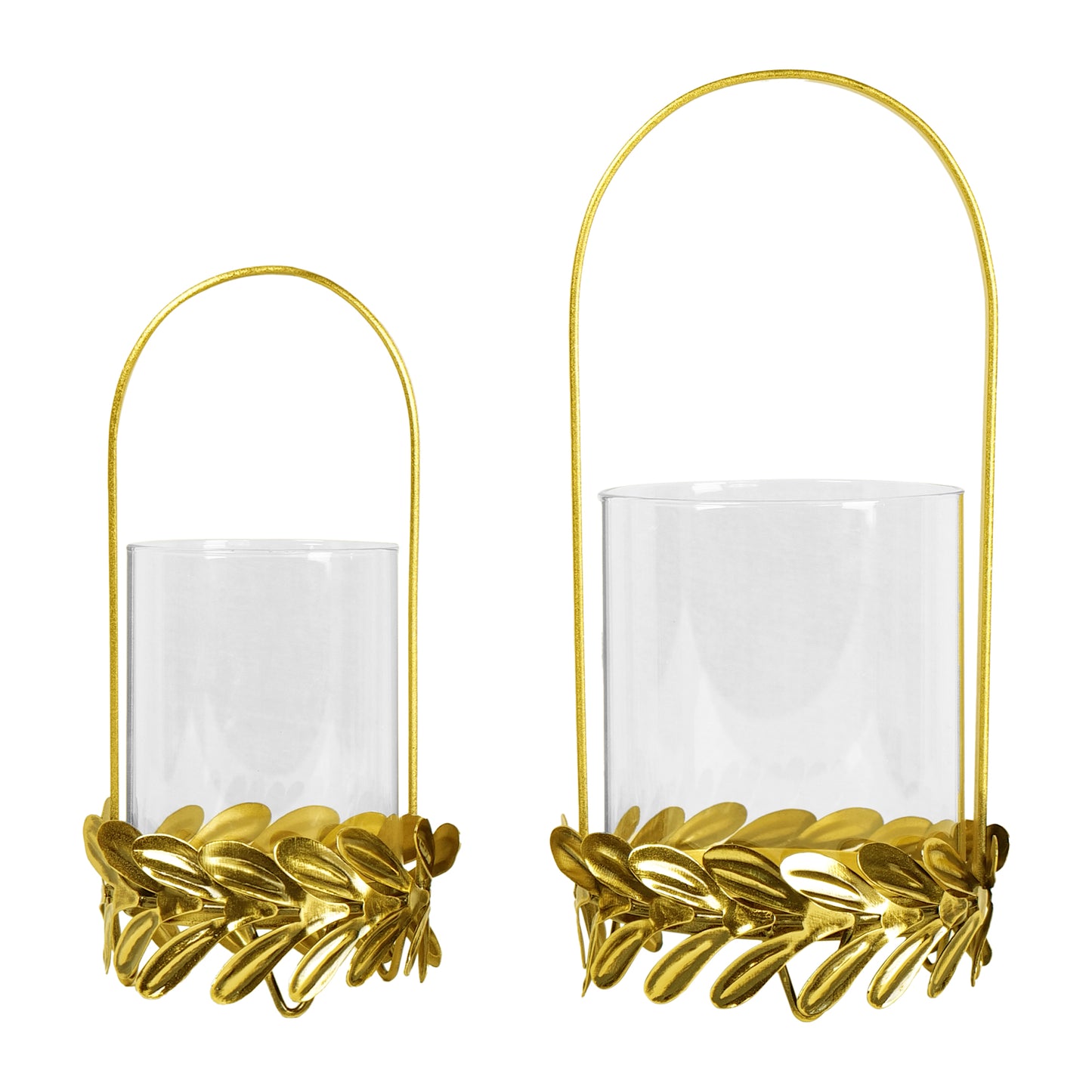 Golden Candle Holder for Home Decor with Glass - Set of 2