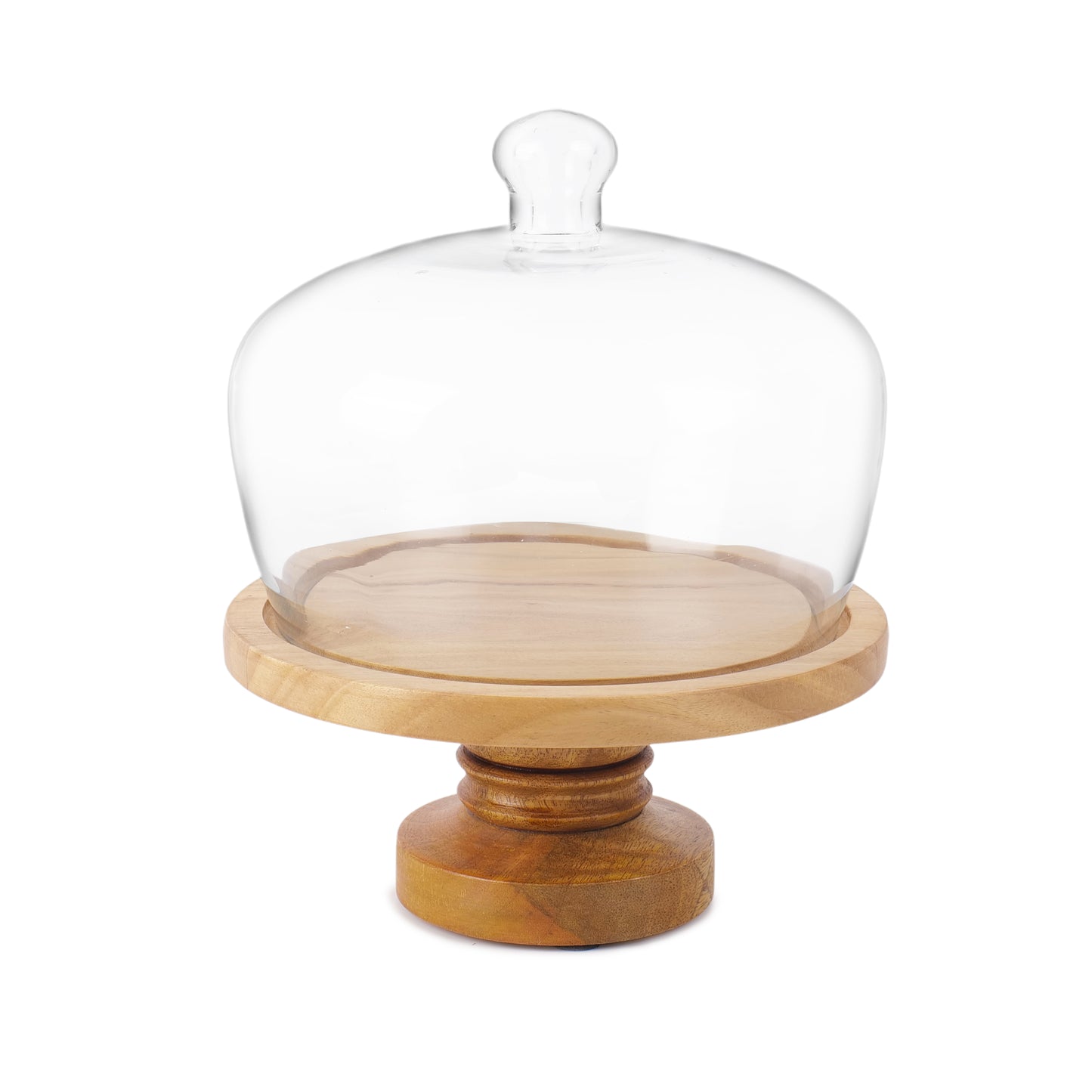 Rustic Cake Pedestal with Glass Cloche - 7 inch