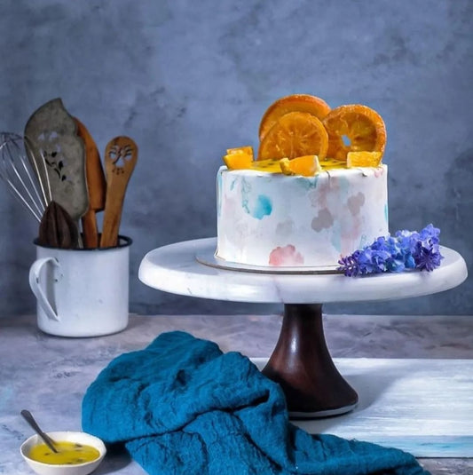 Marble and Wood Cake Stand | Cake Platter (10-inch) MB