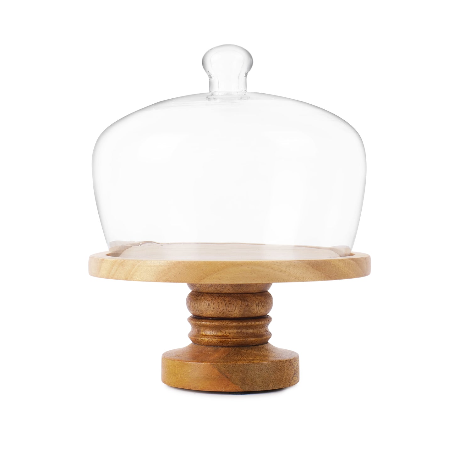 Rustic Cake Pedestal with Glass Cloche - 7 inch