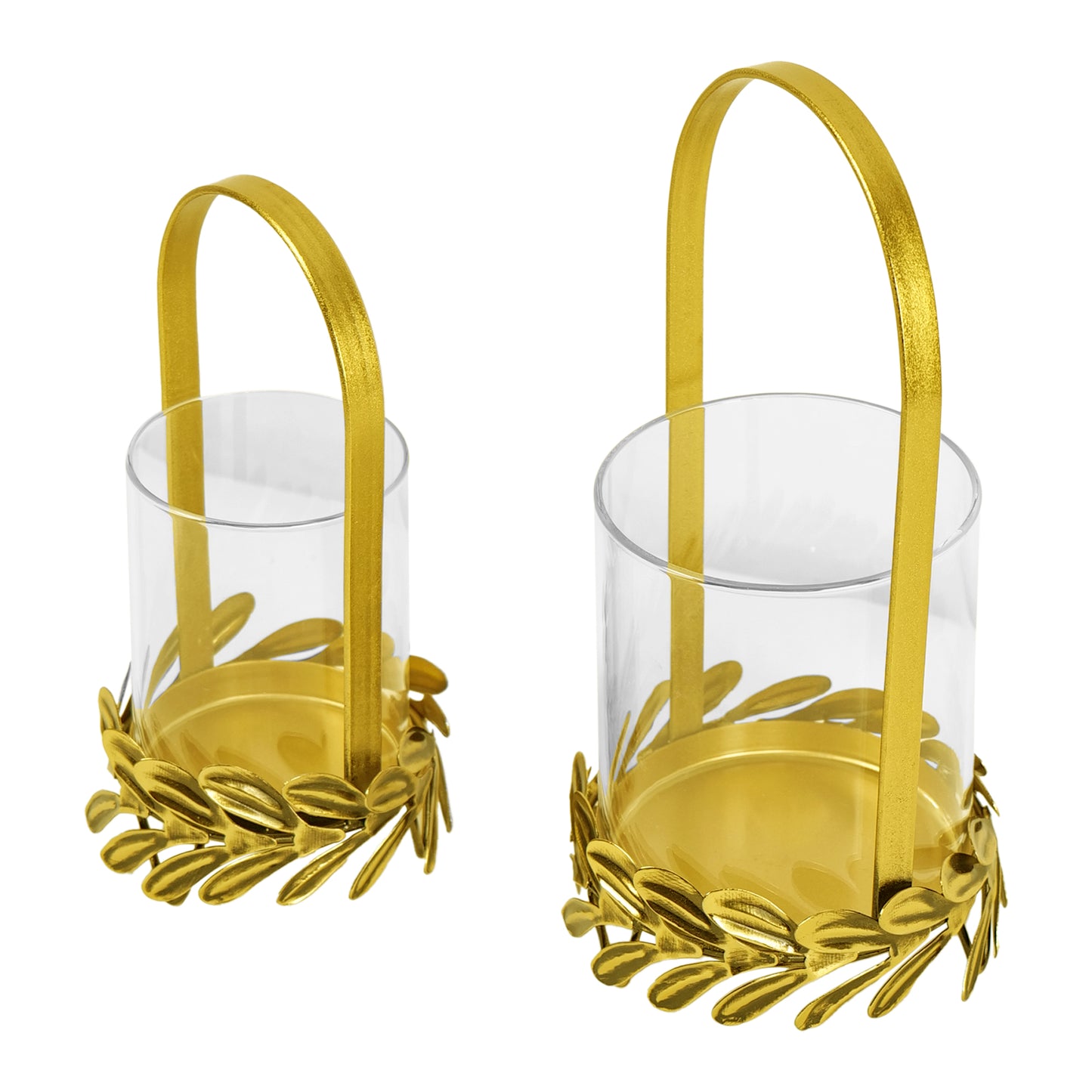 Golden Candle Holder for Home Decor with Glass - Set of 2