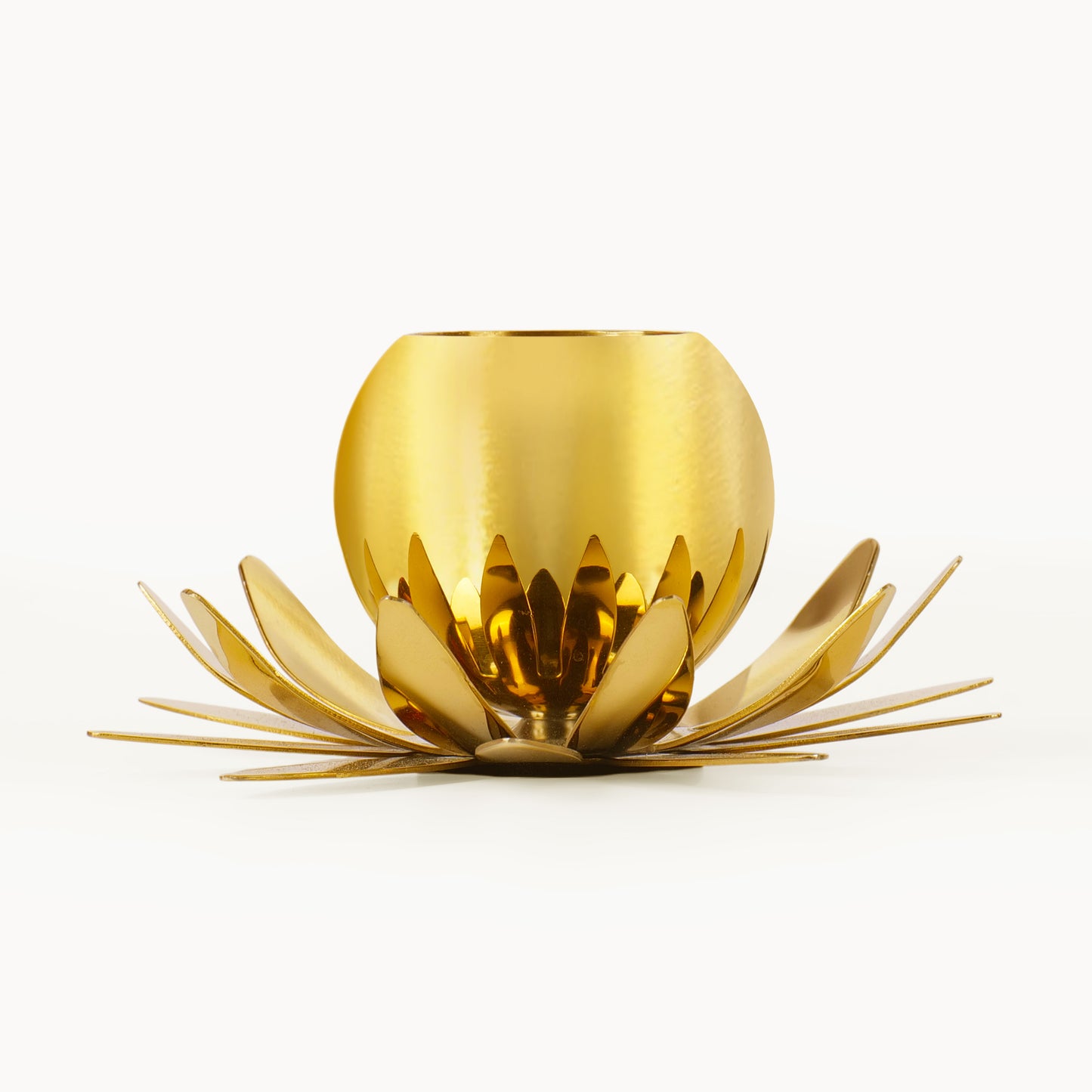 Luxury Handcrafted Golden Lotus Tealight Holder – Stainless Steel