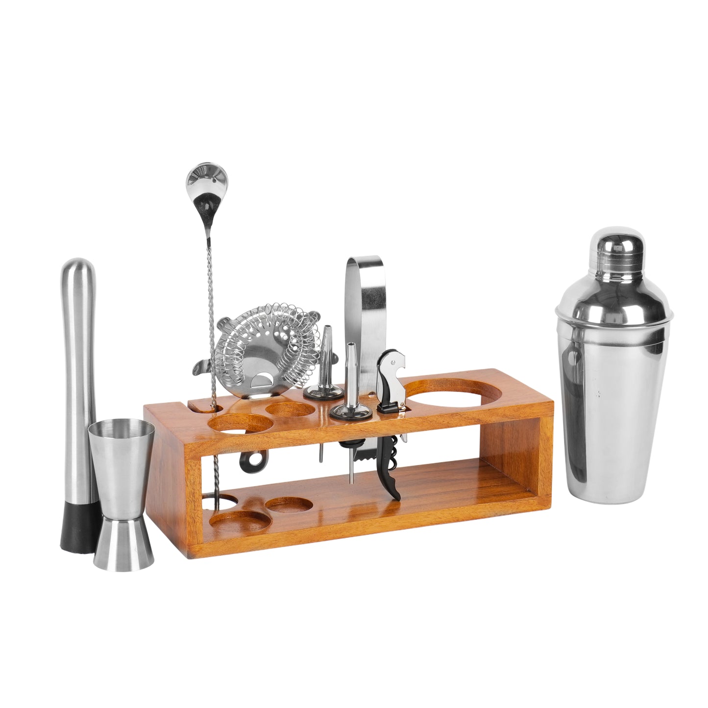 Kraftyhome Signature Bar Tools Set: Luxury Edition with Elegant Wooden Stand - D