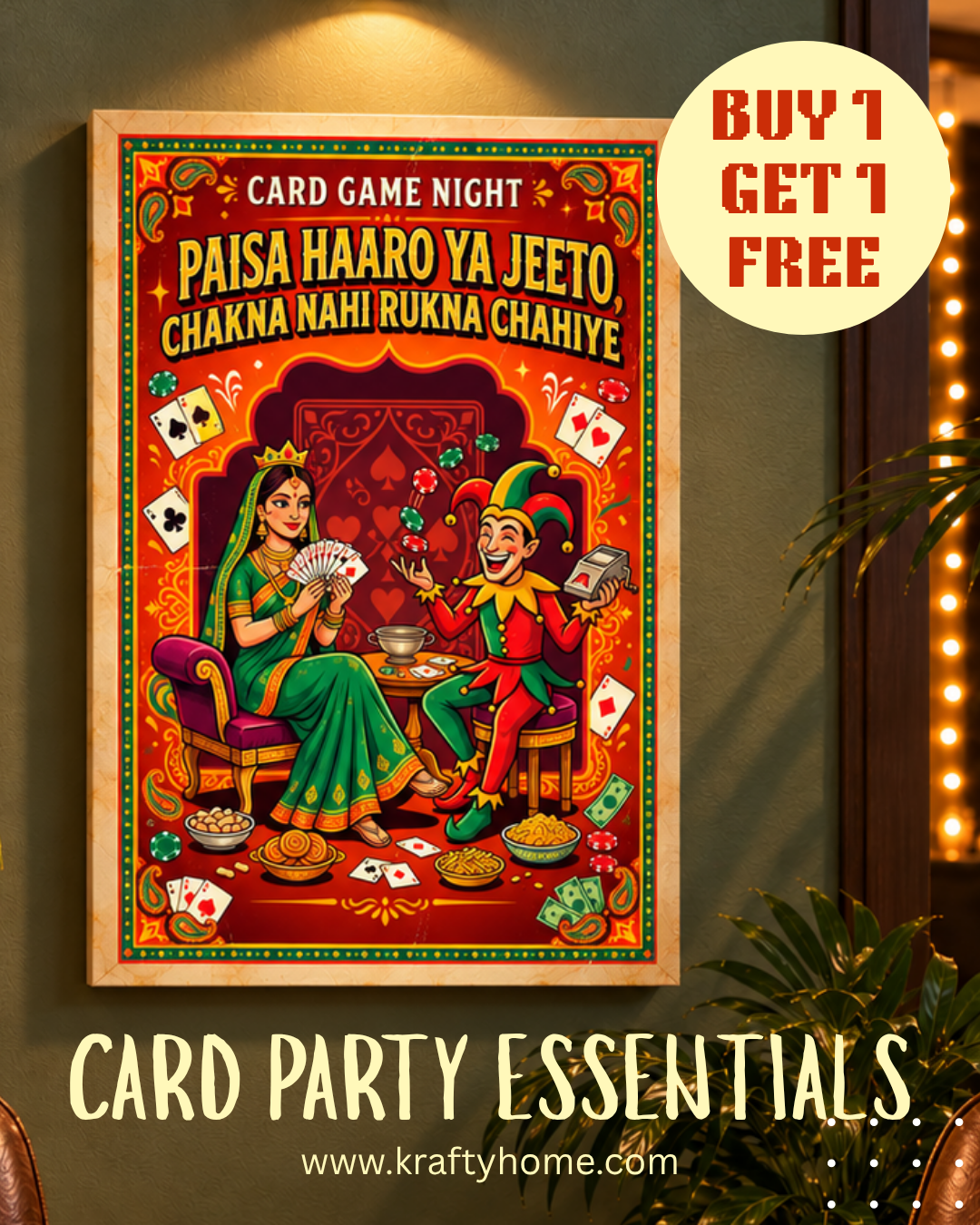 Poker & Card Night Canvas Print with Frame - Buy 1 Get 1 Free