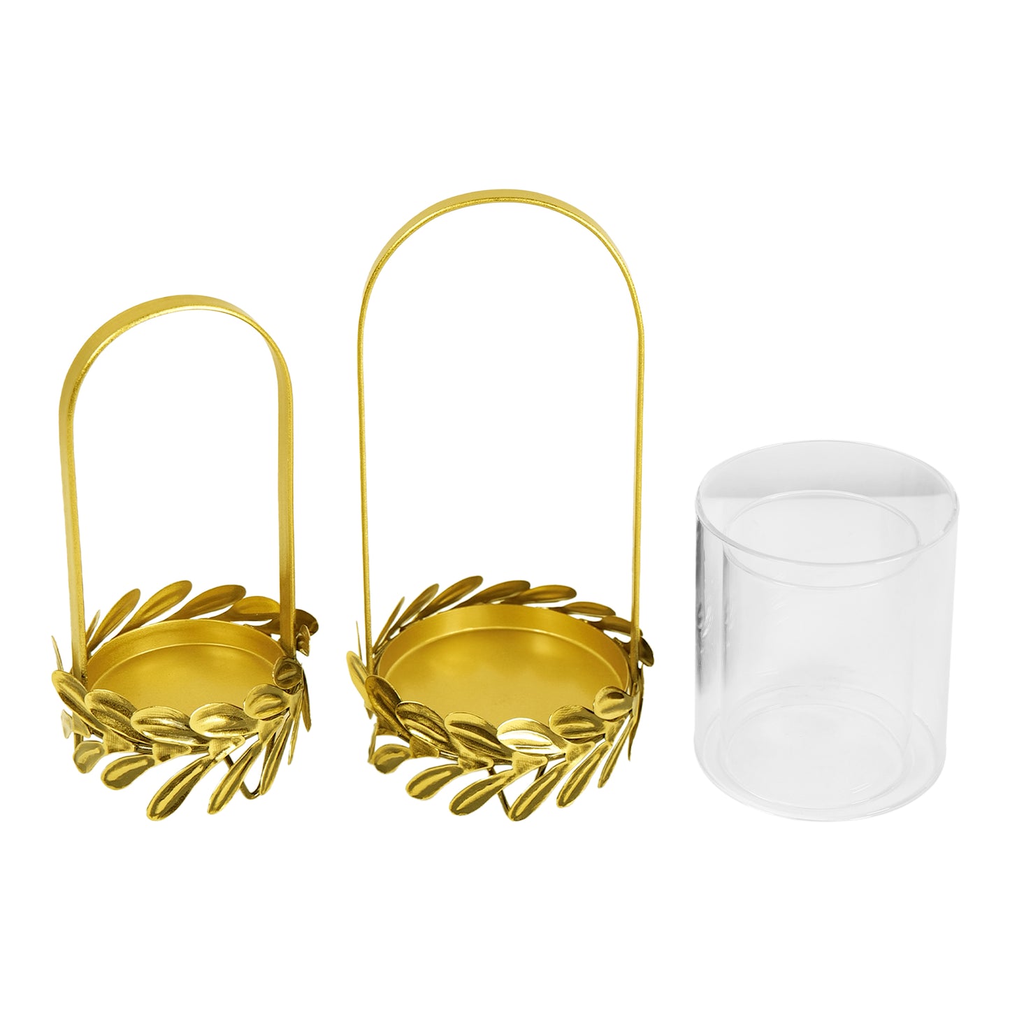 Golden Candle Holder for Home Decor with Glass - Set of 2