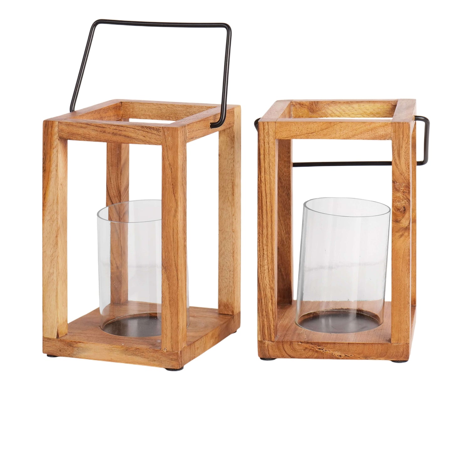 Rustic Glow: Handcrafted Wooden Lantern Set of 2