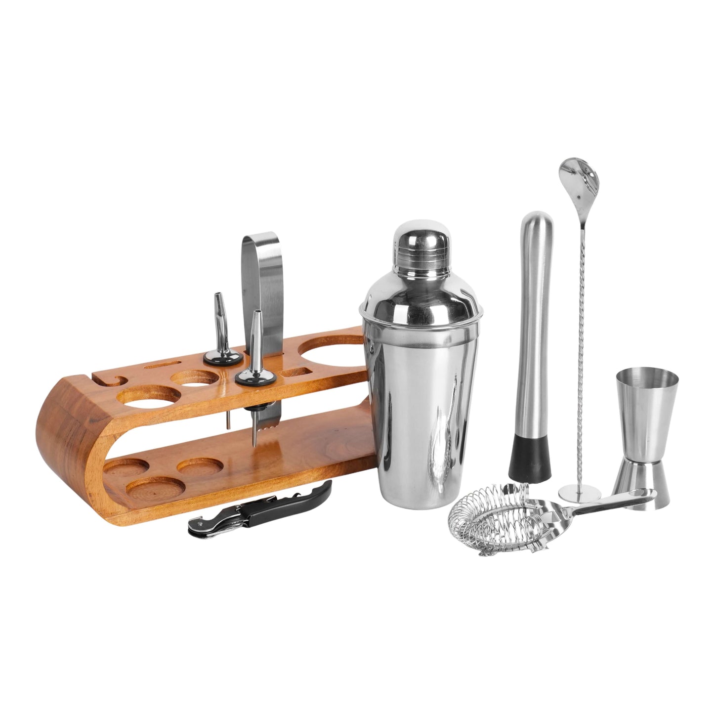 Luxury Bar Tools Set with Elegant Wooden Stand- C