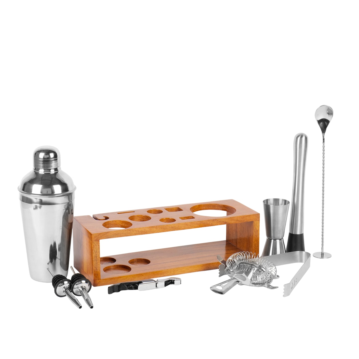 Kraftyhome Signature Bar Tools Set: Luxury Edition with Elegant Wooden Stand - D
