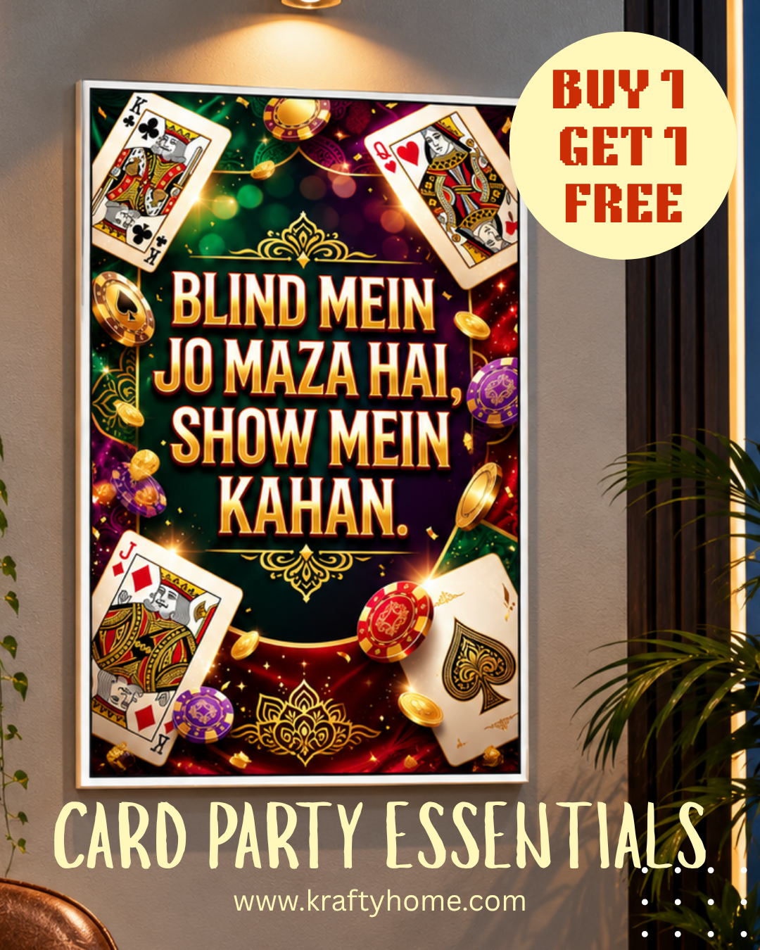 Poker & Card Night Canvas Print with Frame - Buy 1 Get 1 Free