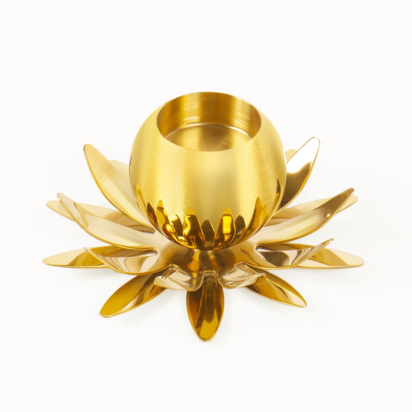 Luxury Handcrafted Golden Lotus Tealight Holder – Stainless Steel