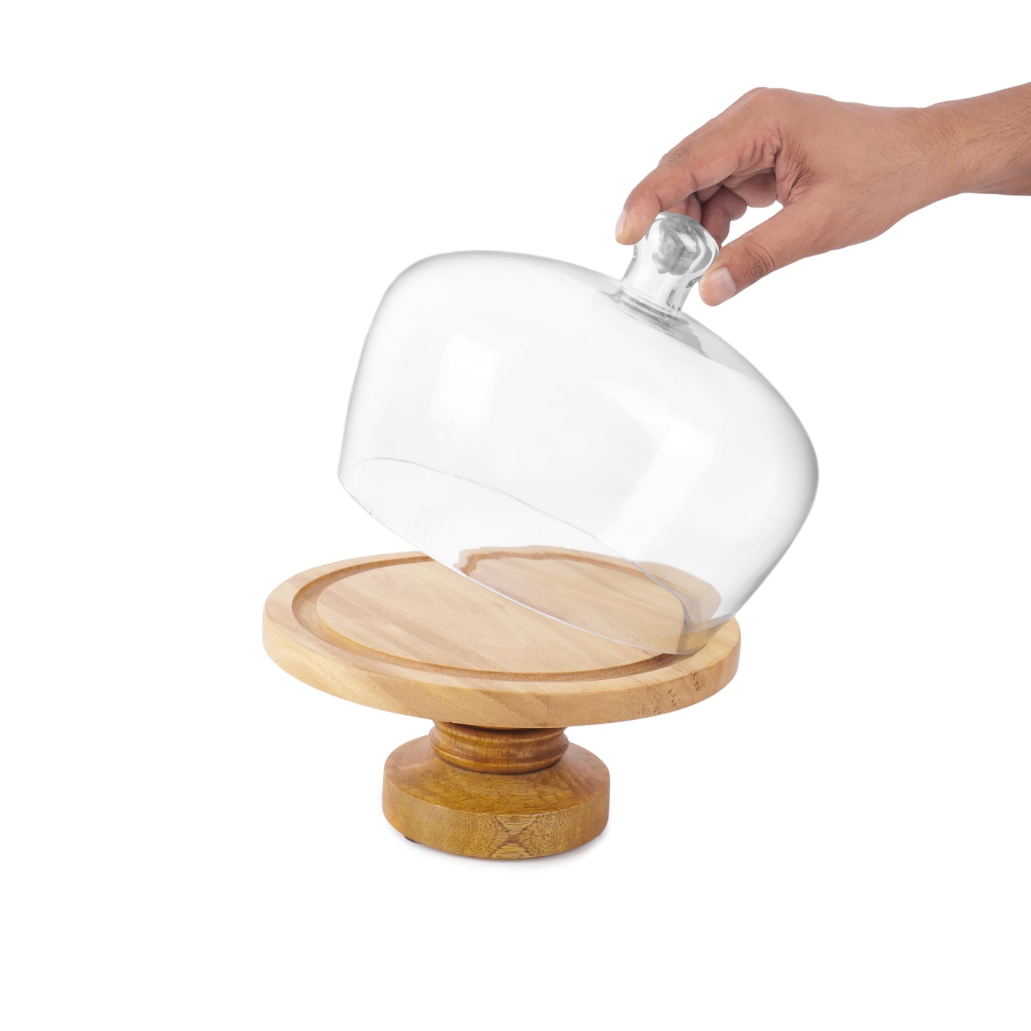 Rustic Cake Pedestal with Glass Cloche - 7 inch