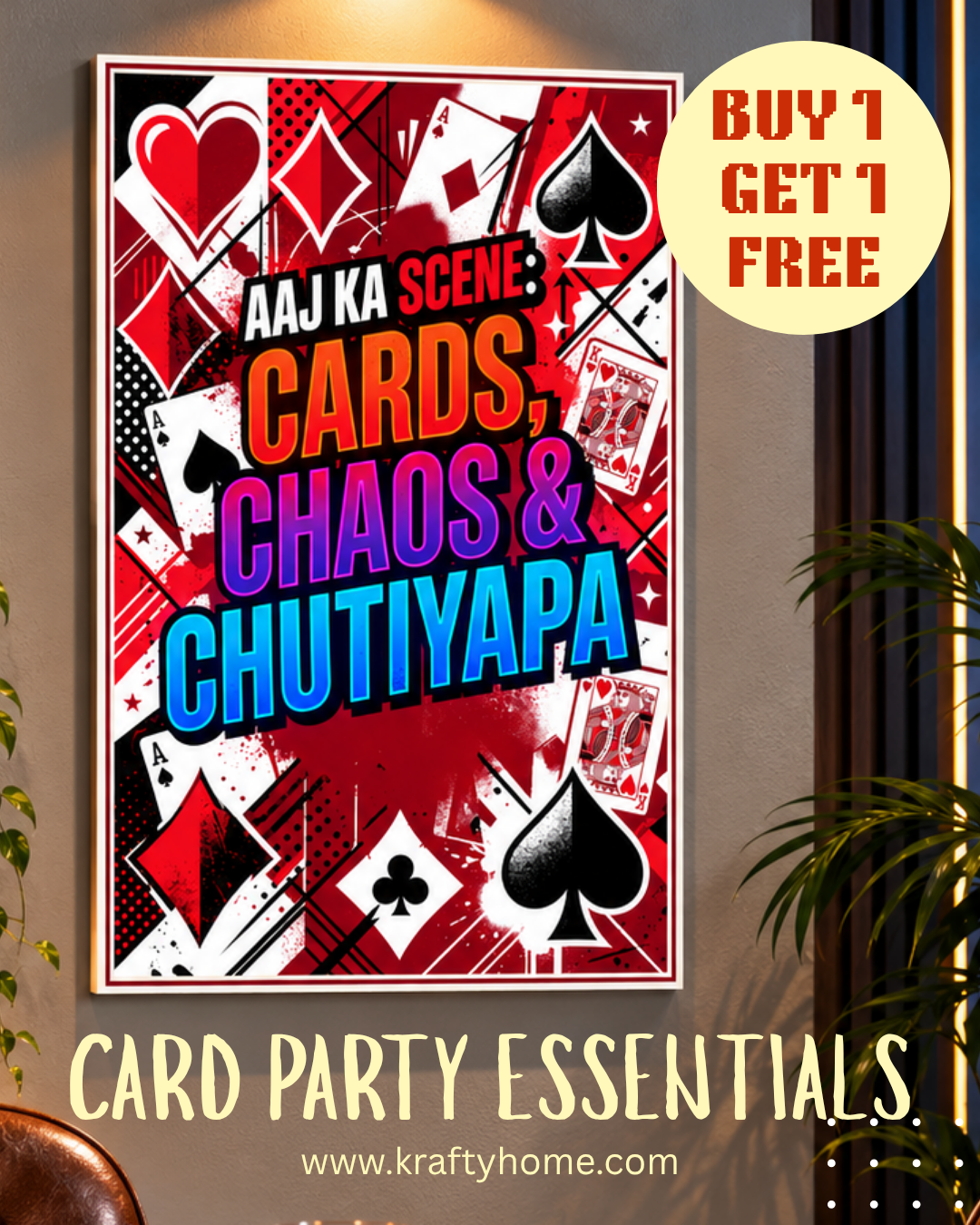 Poker & Card Night Canvas Print with Frame - Buy 1 Get 1 Free