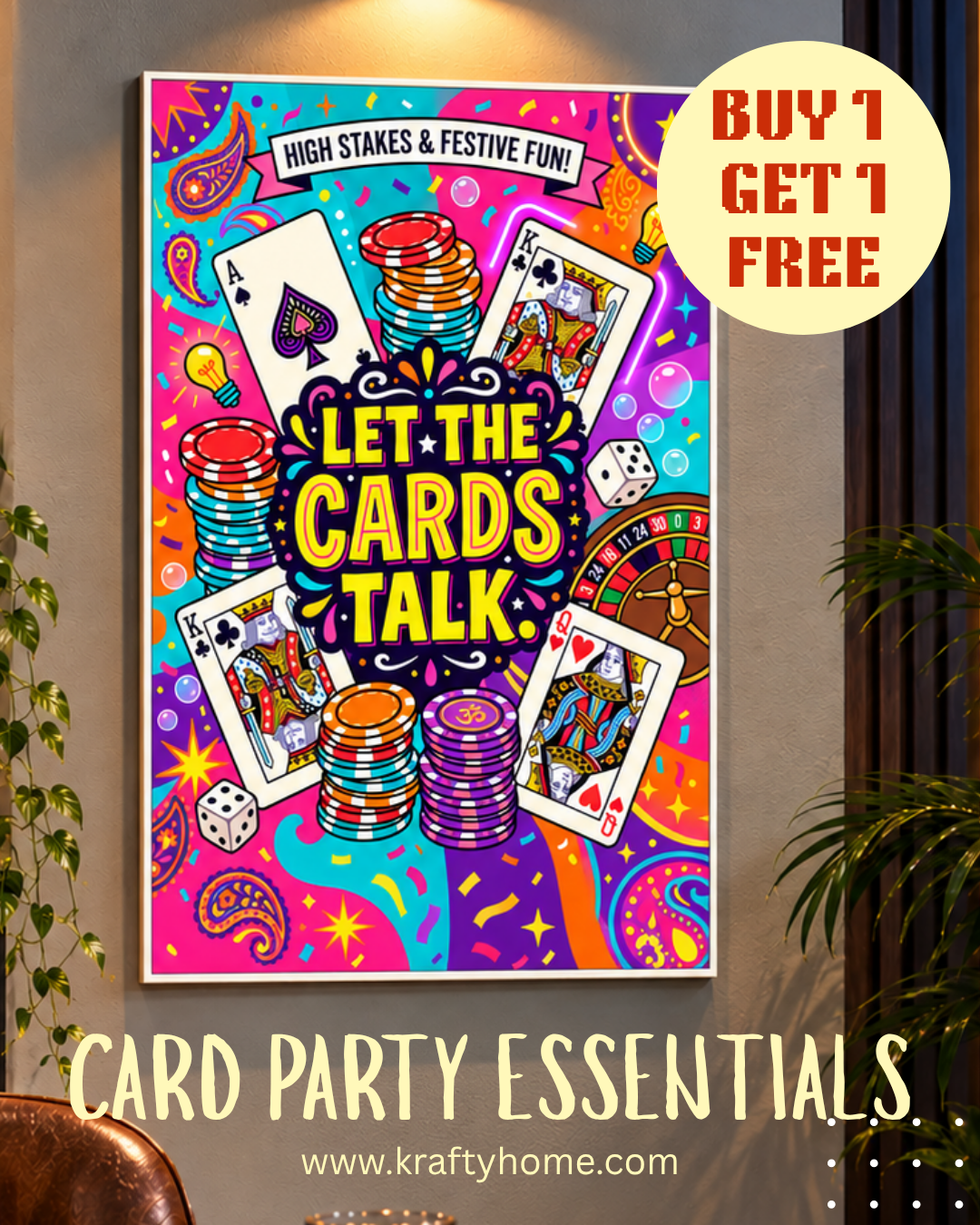Poker & Card Night Canvas Print with Frame - Buy 1 Get 1 Free