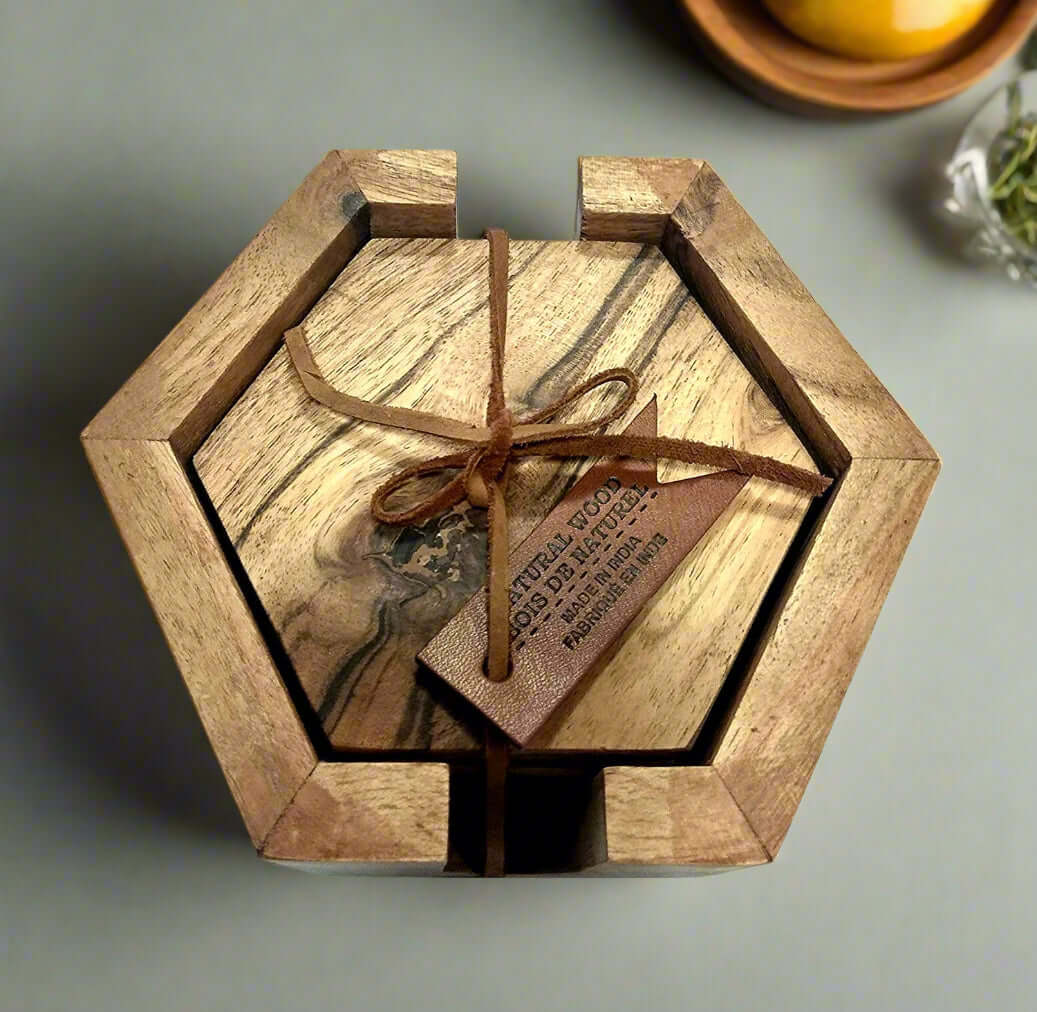 Handcrafted Wooden Coasters Set of 4