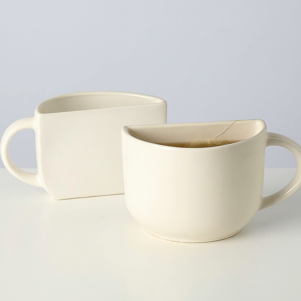 Unique Ceramic Coffee Mugs Cum Half Tea Cups (Set of 2) (white)
