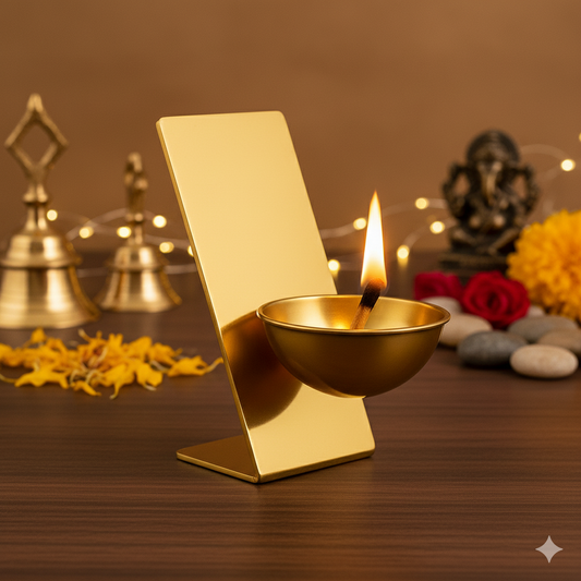 Premium Stainless Steel Puja Deepak with Golden PVD Polish