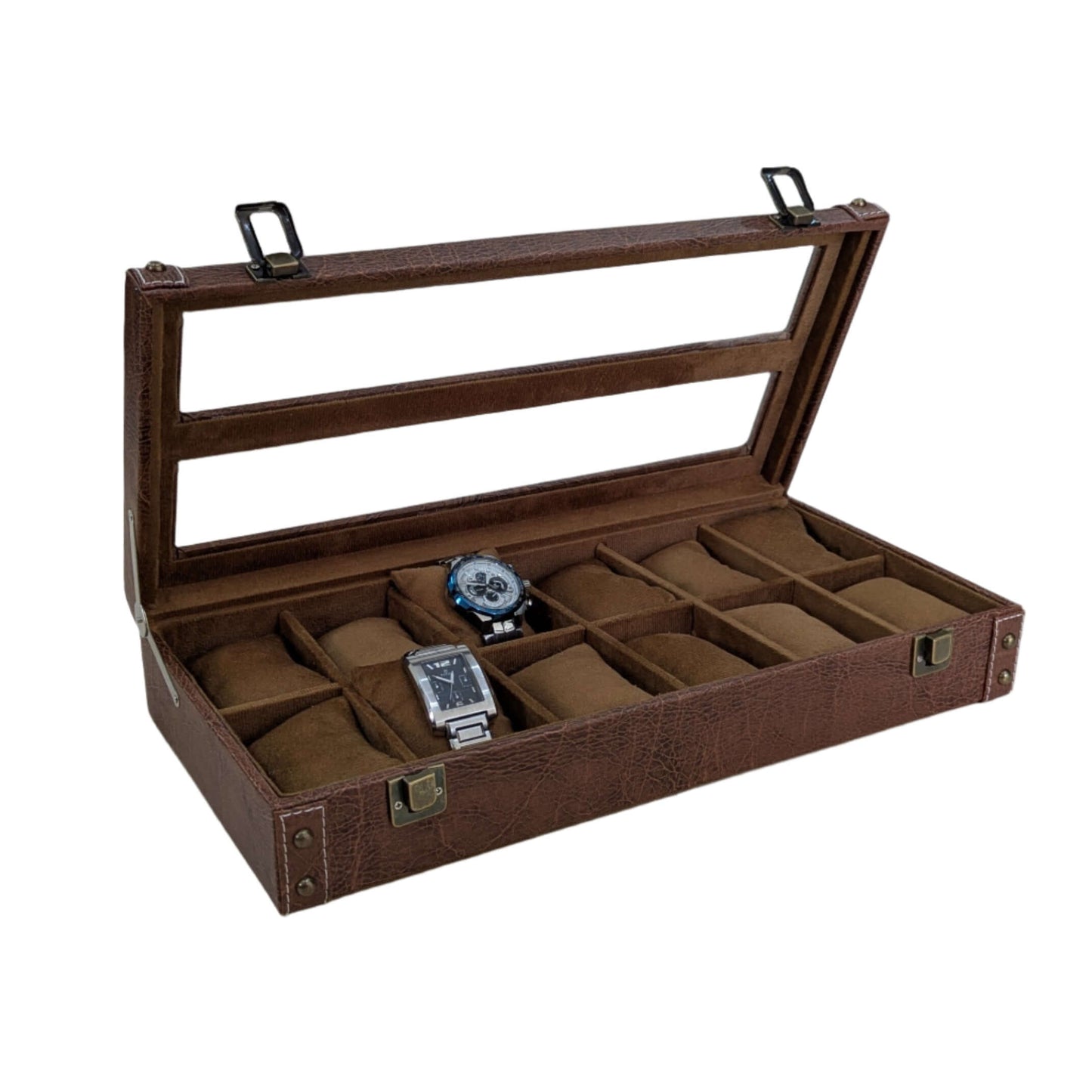 Brown Vegan Leather Watch Organizer (12 slots) -BTT