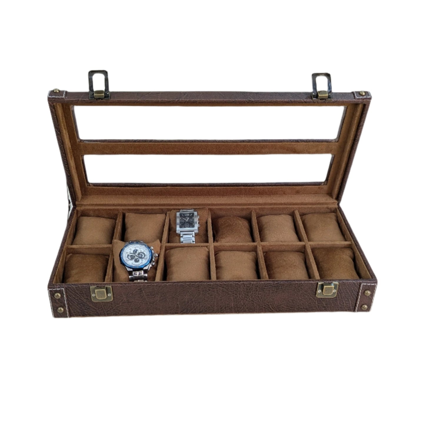 Brown Vegan Leather Watch Organizer (12 slots) _BTC