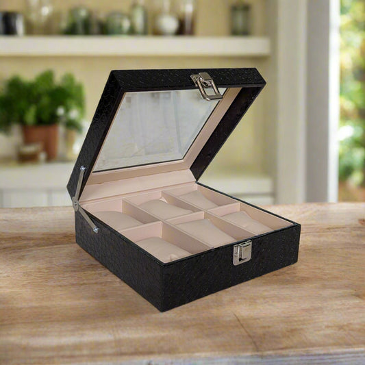 Croc Black Vegan Leather Watch Organizer (6 slots)