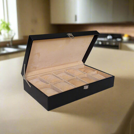 Vegan Leather Black Watch Organizer (10 slots) - BLP
