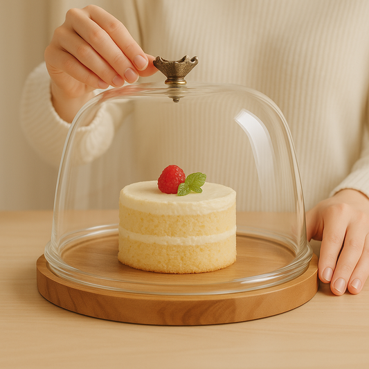 Cake dome with Wooden Base - 8" flower