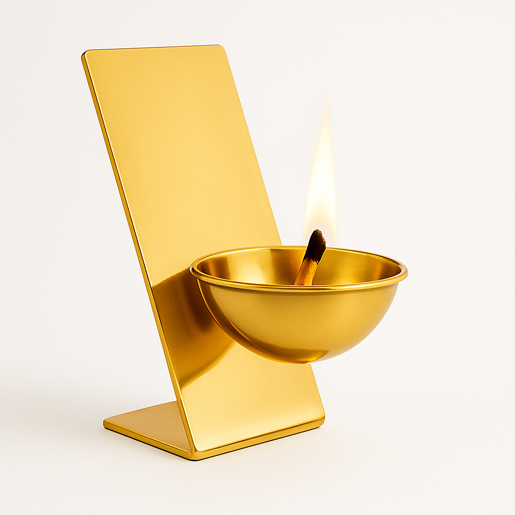 Premium Stainless Steel Puja Deepak with Golden PVD Polish