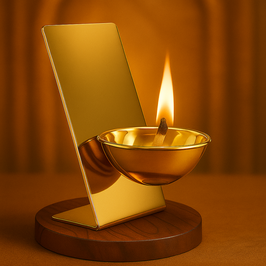 Premium Stainless Steel Puja Deepak with Golden PVD Polish