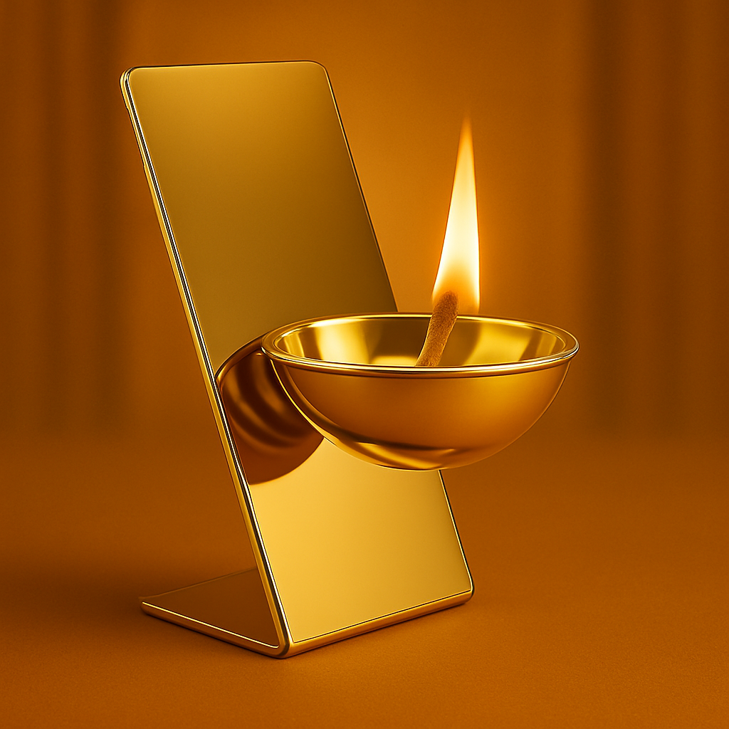 Premium Stainless Steel Puja Deepak with Golden PVD Polish