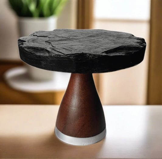 Natural Black Slate and Mango Wooden Mini Cake Stand