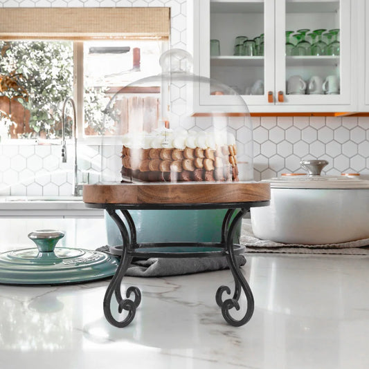 Rustic Cake Pedestal with Glass Cloche