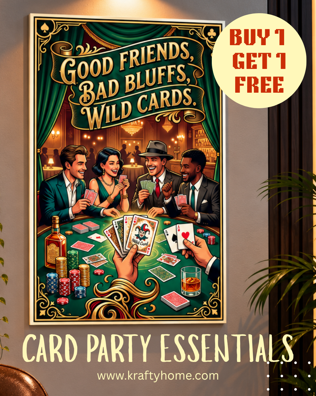 Poker & Card Night Canvas Print with Frame - Buy 1 Get 1 Free