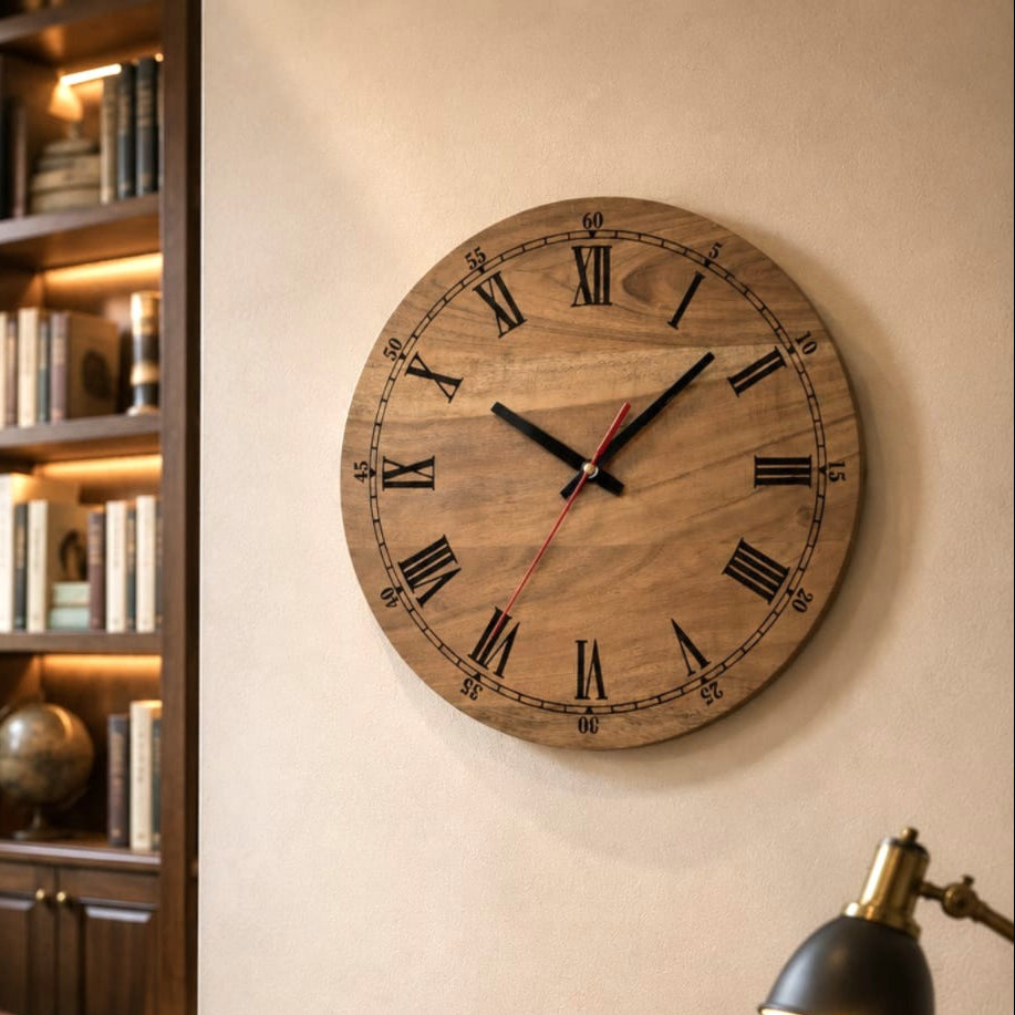 Premium Handcrafted Wooden Wall Clock for Living Room, Bed Room, and Office | Perfect Luxury Gifting Decor (12-Inch)