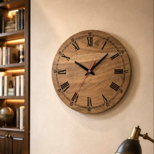 Premium Handcrafted Wooden Wall Clock for Living Room, Bed Room, and Office | Perfect Luxury Gifting Decor (12-Inch)