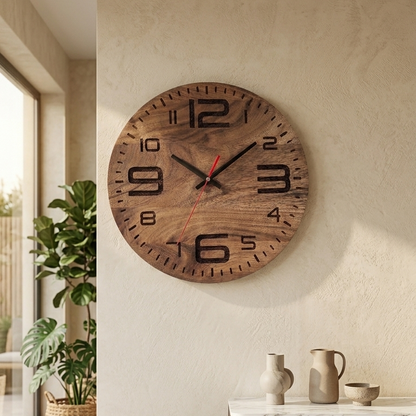 Premium Handcrafted Wooden Wall Clock for Living Room, Bed Room, and Office | Perfect Luxury Gifting Decor (12-Inch) N