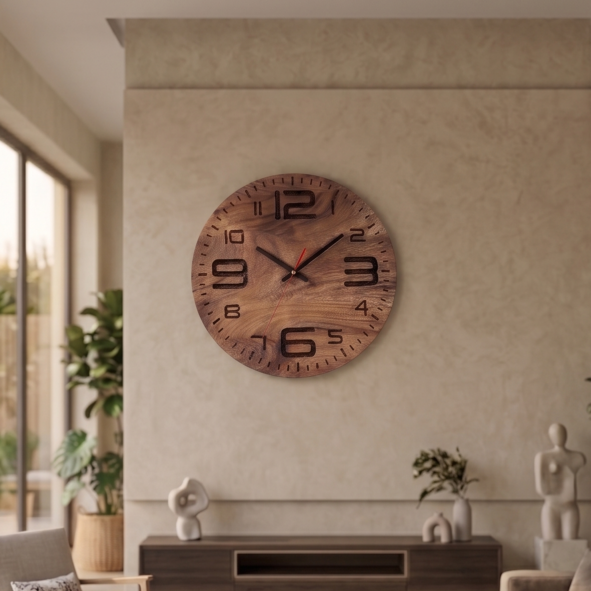 Premium Handcrafted Wooden Wall Clock for Living Room, Bed Room, and Office | Perfect Luxury Gifting Decor (12-Inch) N