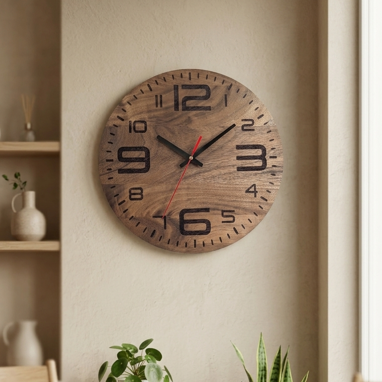Premium Handcrafted Wooden Wall Clock for Living Room, Bed Room, and Office | Perfect Luxury Gifting Decor (12-Inch) N