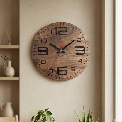 Premium Handcrafted Wooden Wall Clock for Living Room, Bed Room, and Office | Perfect Luxury Gifting Decor (12-Inch) N