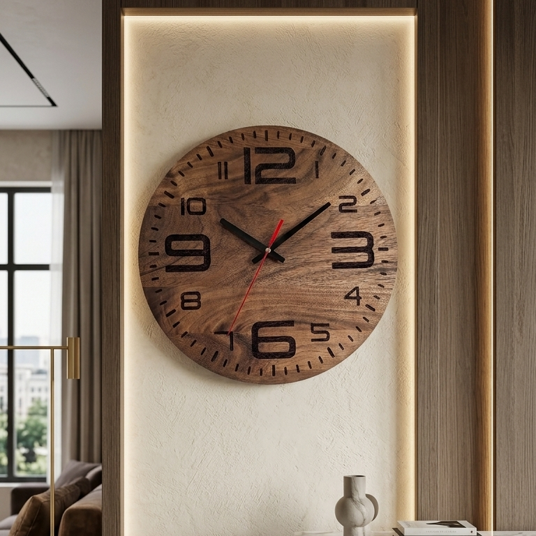 Premium Handcrafted Wooden Wall Clock for Living Room, Bed Room, and Office | Perfect Luxury Gifting Decor (12-Inch) N