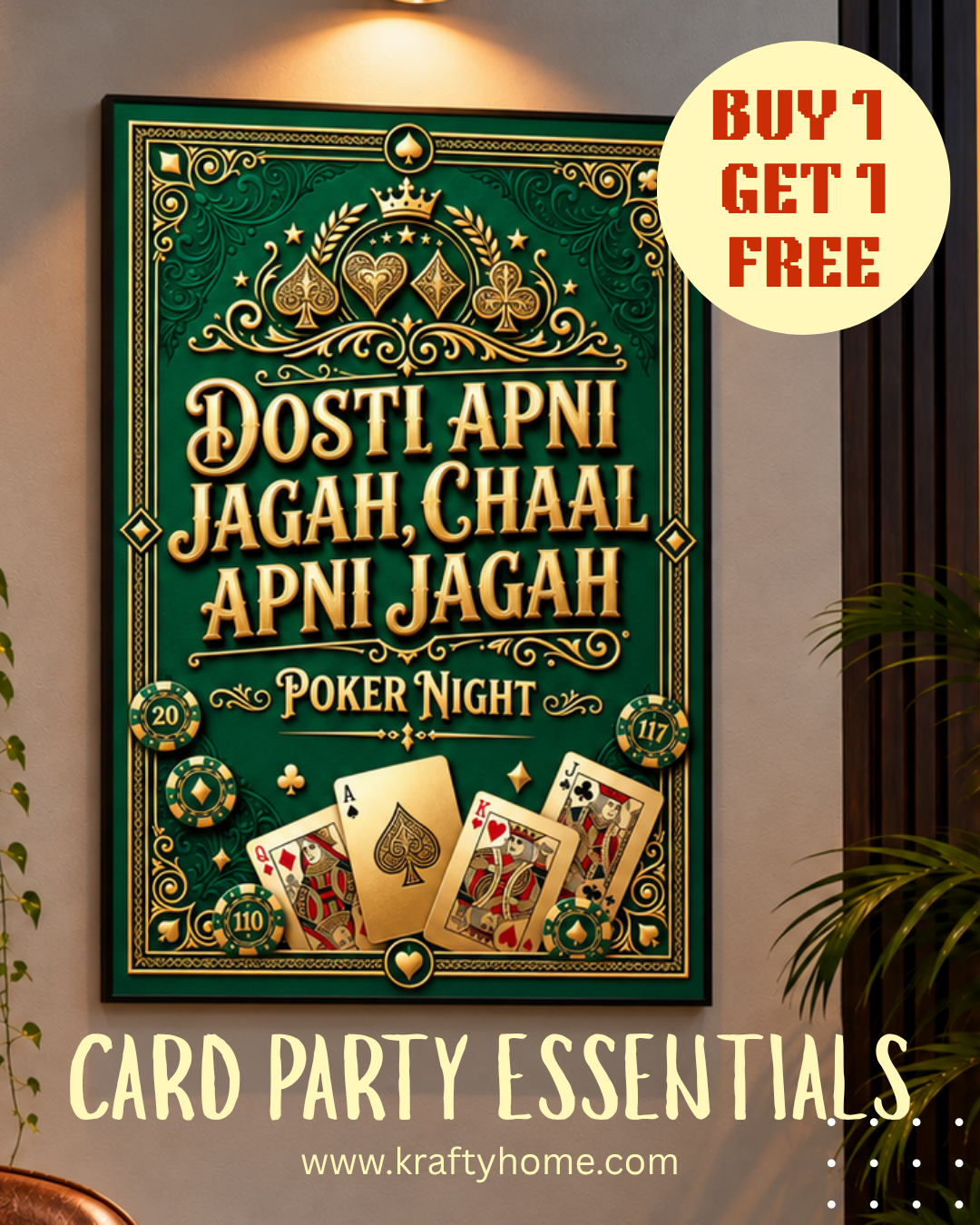 Poker & Card Night Canvas Print with Frame - Buy 1 Get 1 Free