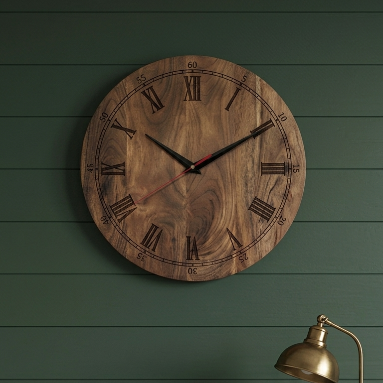 Premium Handcrafted Wooden Wall Clock for Living Room, Bed Room, and Office | Perfect Luxury Gifting Decor (15-Inch)