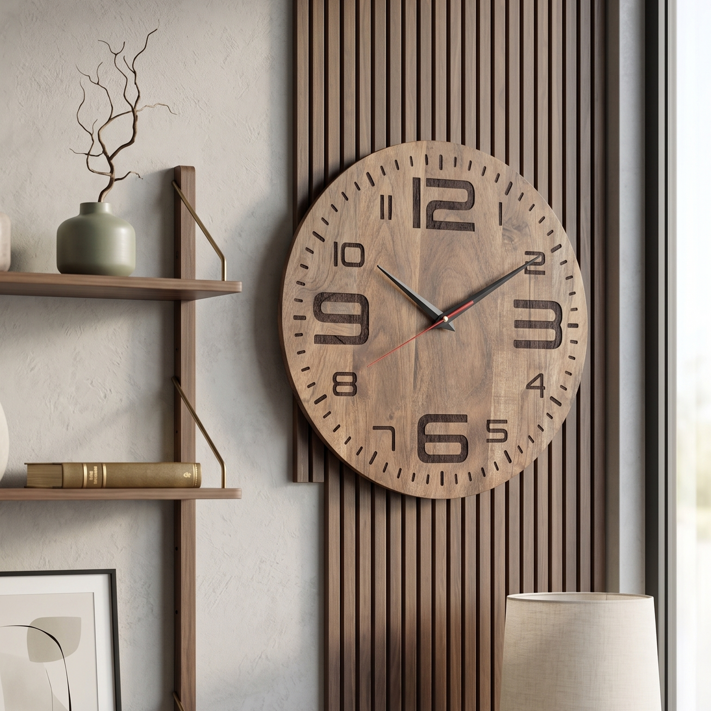 Premium Handcrafted Wooden Wall Clock for Living Room, Bed Room, and Office | Perfect Luxury Gifting Decor (15-Inch) N