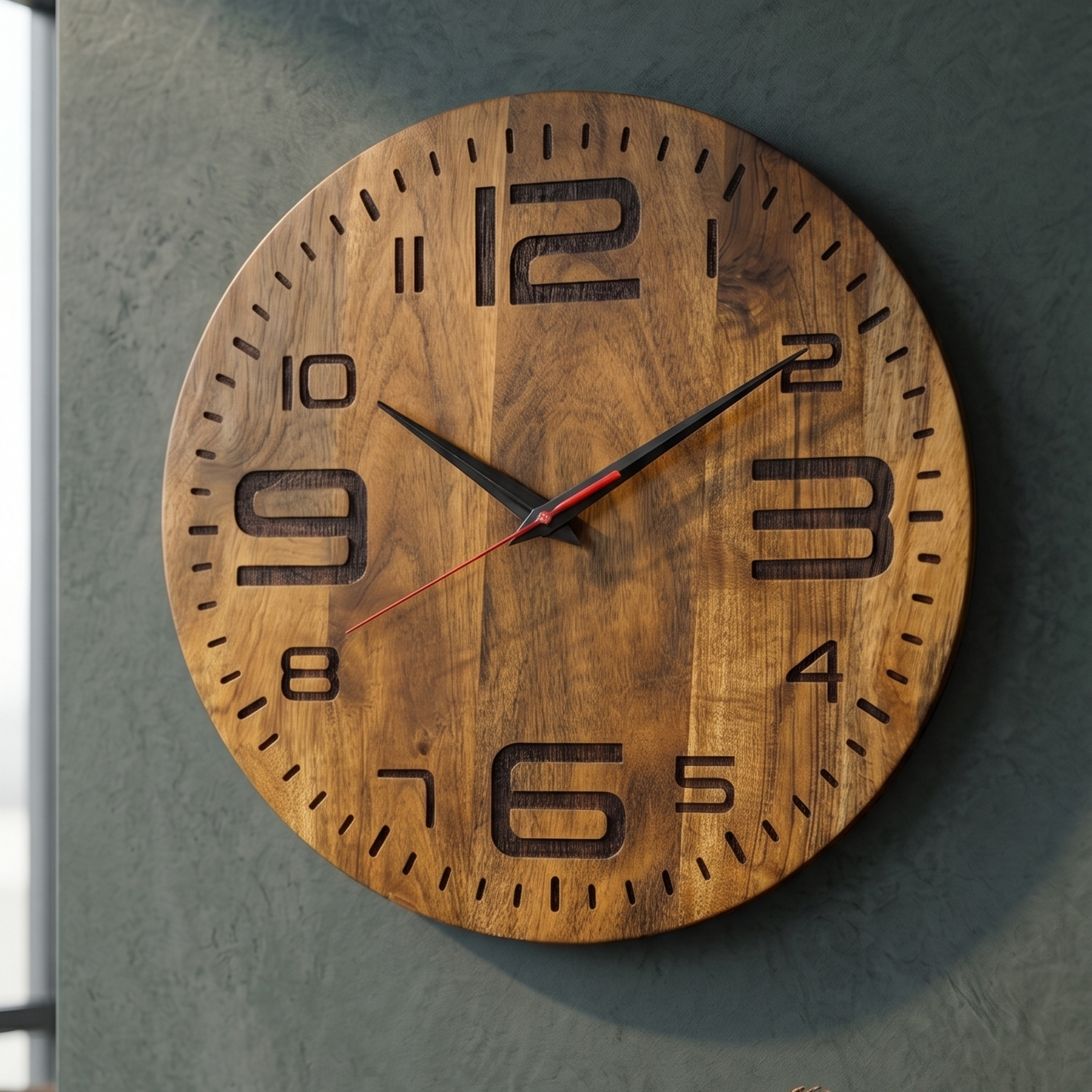 Premium Handcrafted Wooden Wall Clock for Living Room, Bed Room, and Office | Perfect Luxury Gifting Decor (15-Inch) N