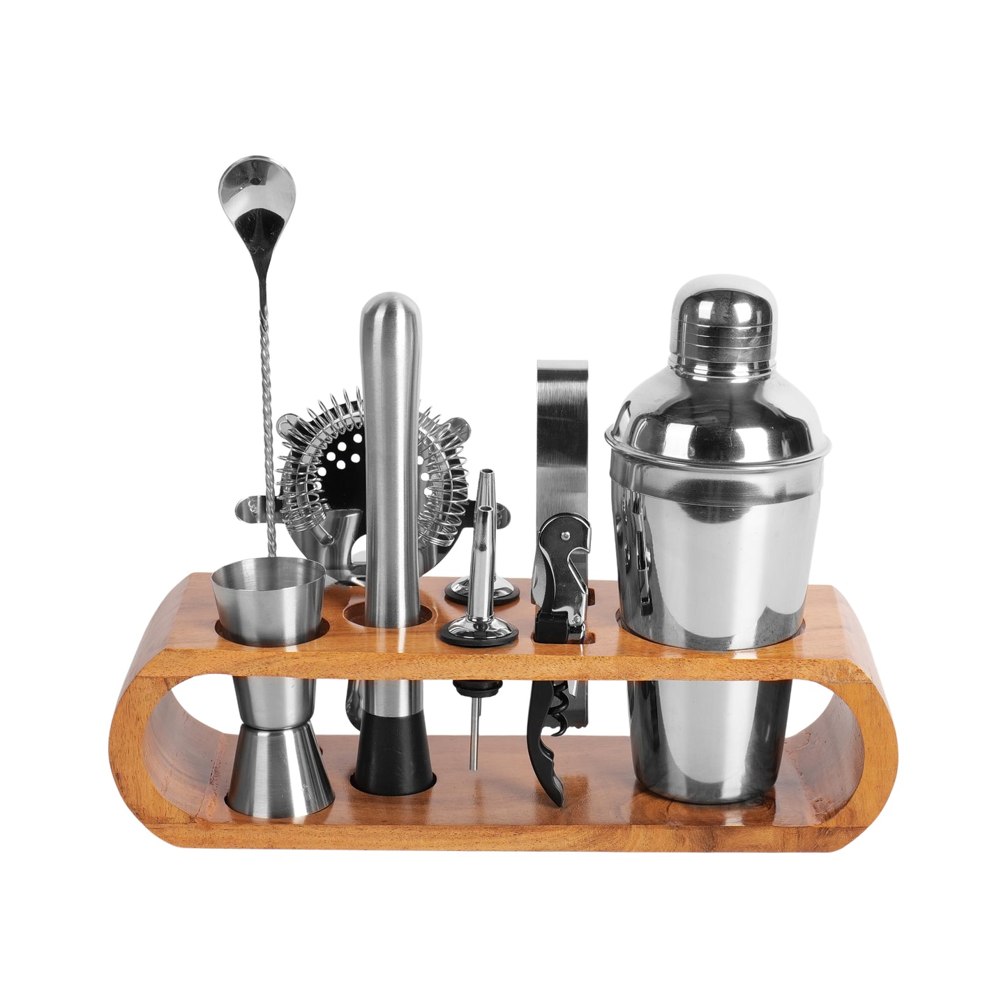 Kraftyhome Signature Bar Tools Set: Luxury Edition with Elegant Wooden Stand - C