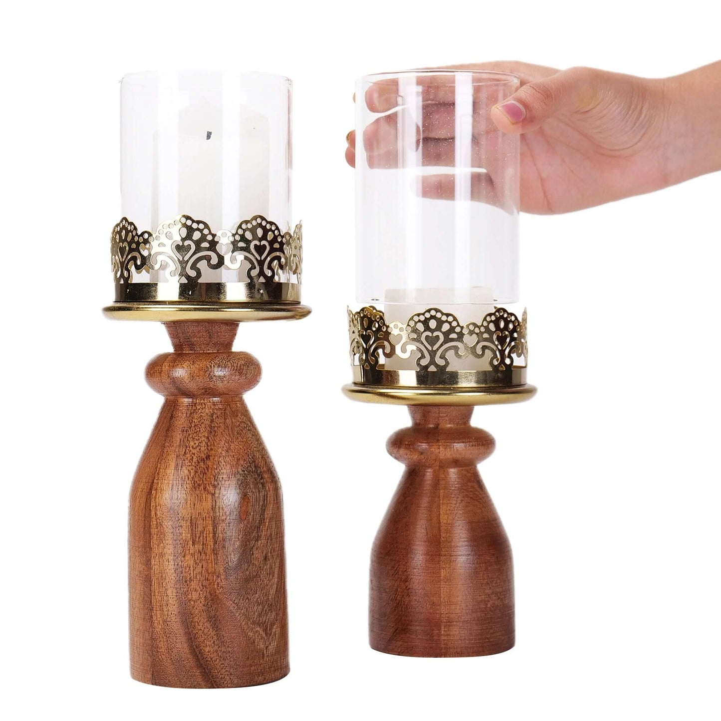 Rustic wooden pillar candle holder for country-inspired decor