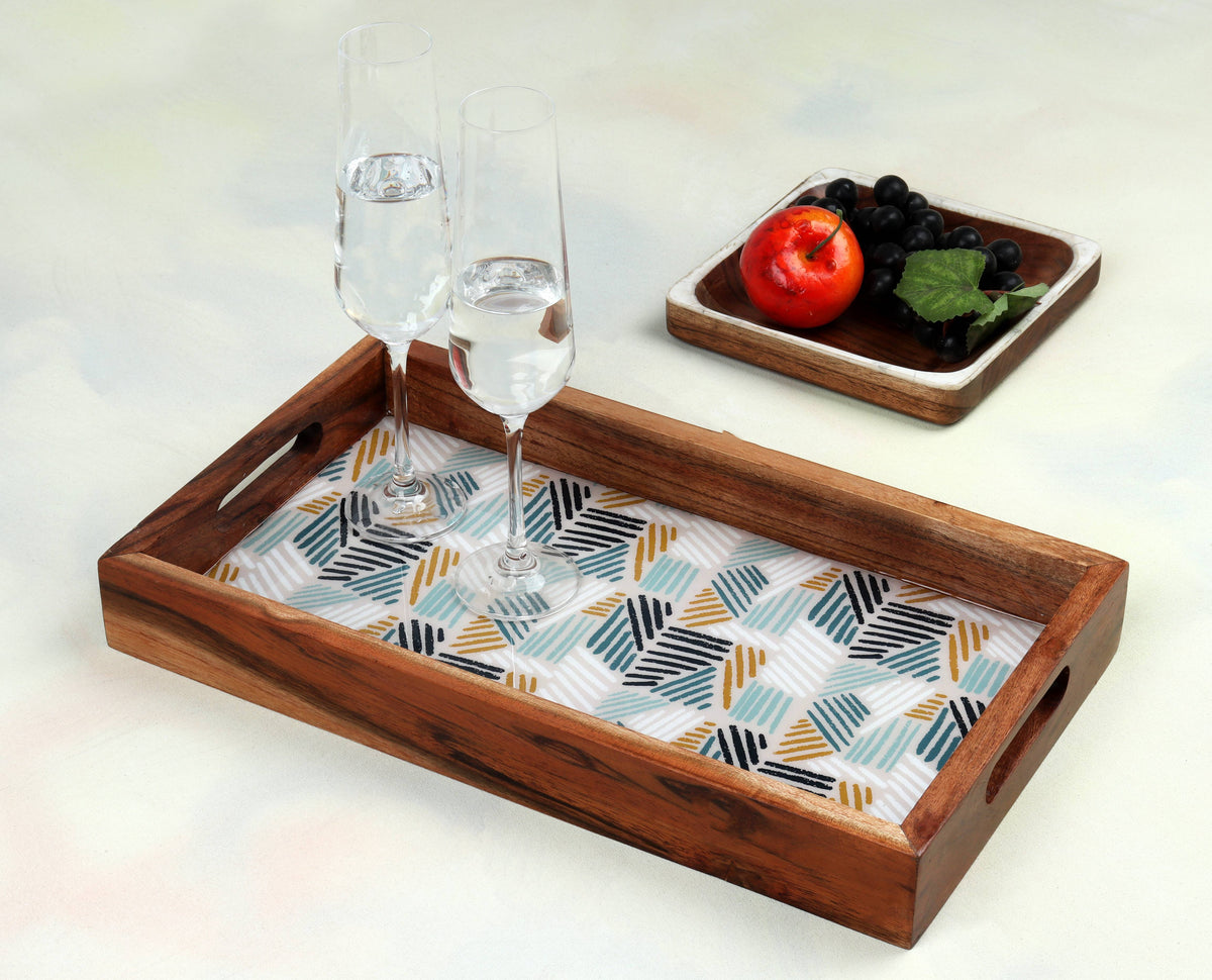 Wooden Tray with Enamel, Multicoloured Tray - 16 x 9 inch WH