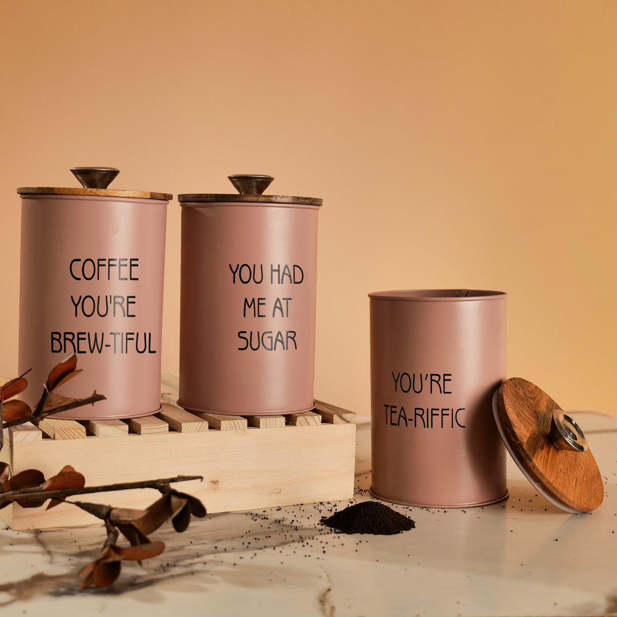Quirky Tea Coffee Sugar Canisters - Set of 3 PK